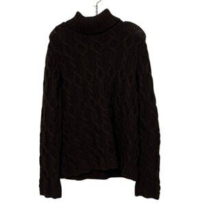 Paul James Brown Wool Cable Knit Turtleneck Sweater Womens Size Large